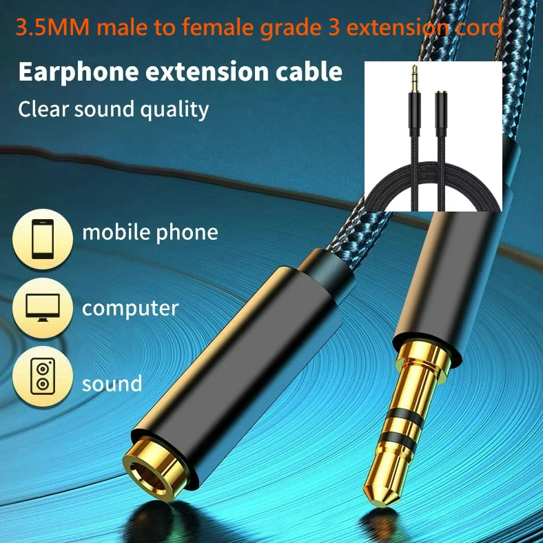 10m Long 3.5mm Gold-plated Thickened Headphone Cable Audio Extended Adapter Cable Aux Computer Audio Cable Durable