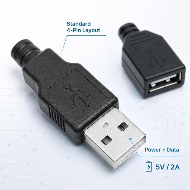 10Pcs/Sets USB 2.0 4 Pin Male Female Connectors Plug Welding Data OTG Line Wire Cable Connector DIY Repair Kits Accessories