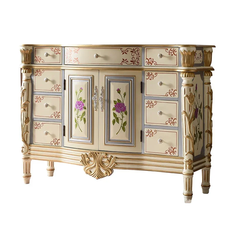 

European Style Painted Storage Cabinet Restaurant American Antique Solid Wood Curio Cabinet