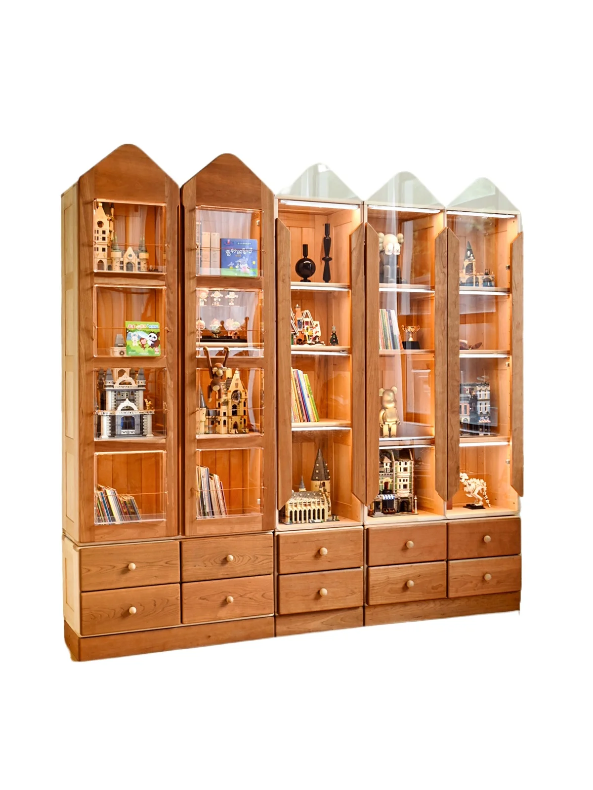 

Bookcase Figure Toy Display Storage Children's Bookshelf Solid Wood Living Room Storage Cabinet with Door