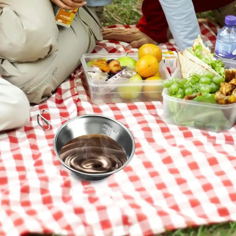 Cuenco para acampar, tazón para tazas de acero inoxidable para exteriores, cuenco de acero inoxidable con asas, cuenco para cena de Picnic para Picnic, barbacoa y Camping