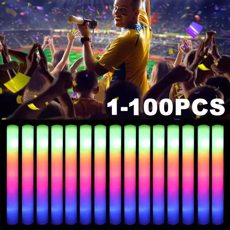 1/20/30/50PCS LED Glow Sticks Bulk Colorful RGB Glow Foam Stick Cheer Tube Dark Light for Xmas Birthday Wedding Party Supplies