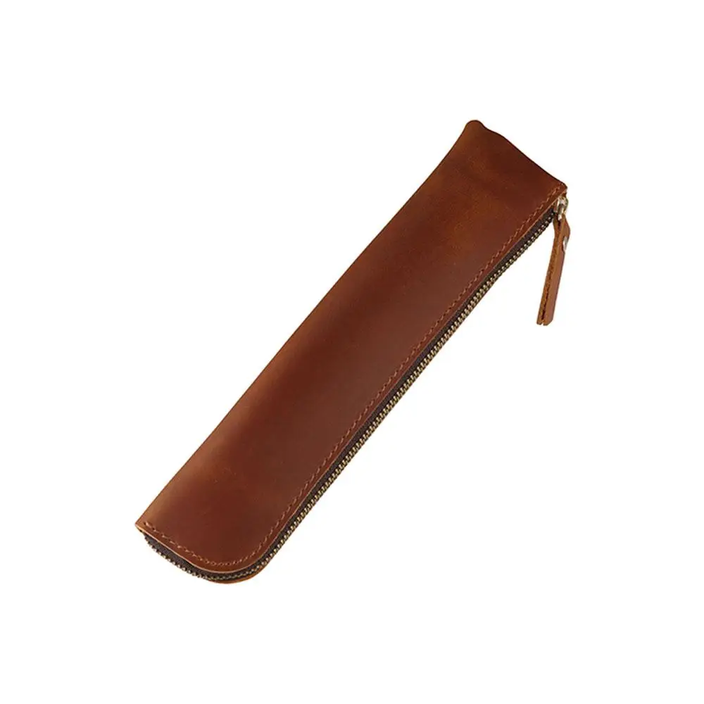 Ретро пенал из воловьей кожи на молнии, держатель для карандашей ручной работы, чехол для ручек, высококачественная кожаная сумка для ручек, школьные канцелярские принадлежности
