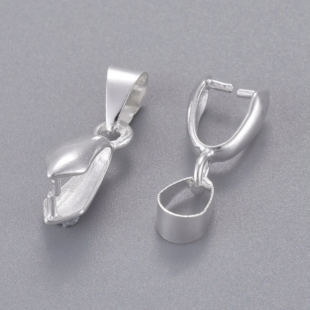 Brass Pinch Bails Ice Pick Silver 14x7mm Hole: 4x6mm