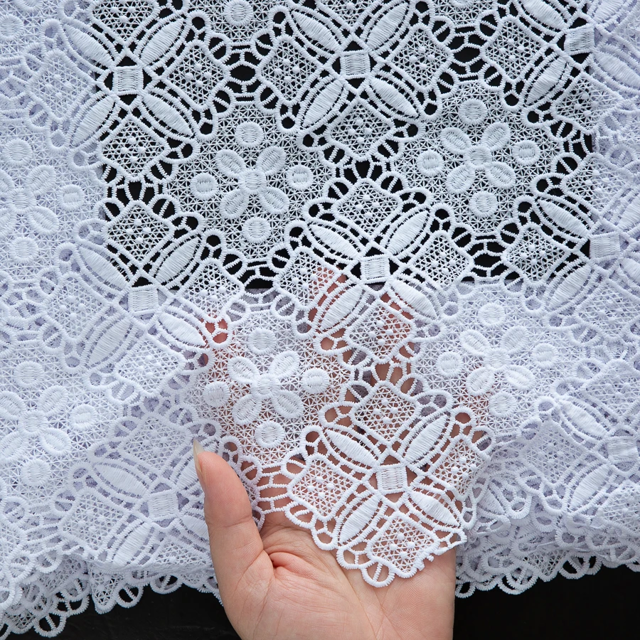 SJD LACE Nigerian White Cord Lace Fabrics African Guipure 5Yards 2025 New African Water Soluble Lace For Women Party Dress 4483