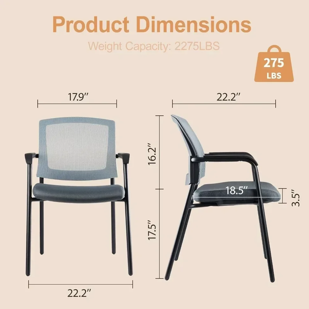 Cadeira de hóspedes para recepção de escritório, alça traseira de malha com suporte lombar ergonômico e almofada de assento espessada, pacote com 4