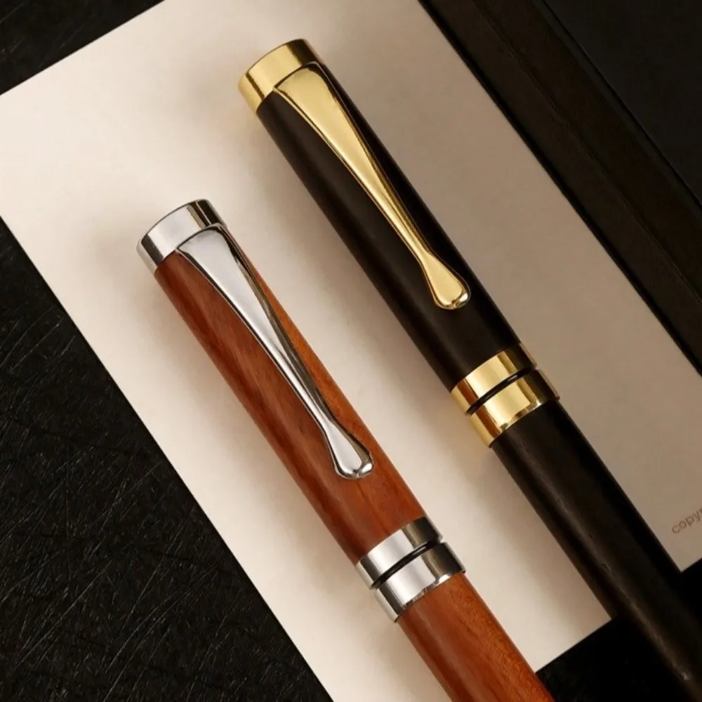 Portable Rotating Wooden Ballpoint Pen Solid Wood Metal Trim Gel Pen Business Signature Pen Students