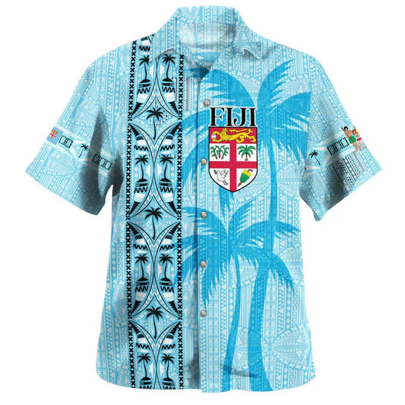 Summer New Harajuku 3D Polynesian Fiji Flag Emblem Printig Shirts Men Coat Of Arm Graphic Short Fashion Top Clothing