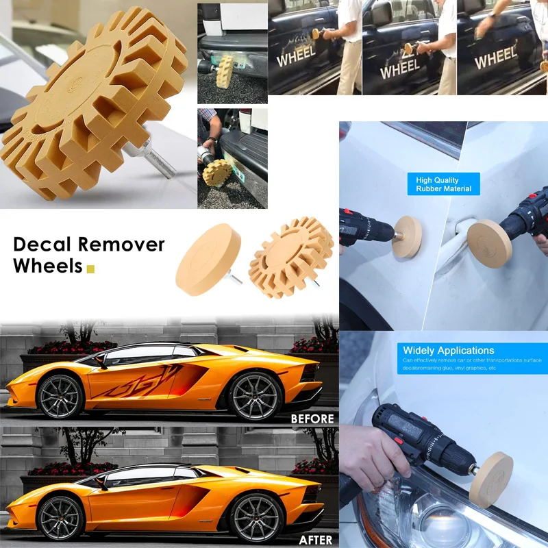 Car Eraser Wheel Adhesive Remover Rubber Wheel Smooth Power Drill Adapter Removal Paint Repair Rubber Vinyl Decals Removal Tool image 3