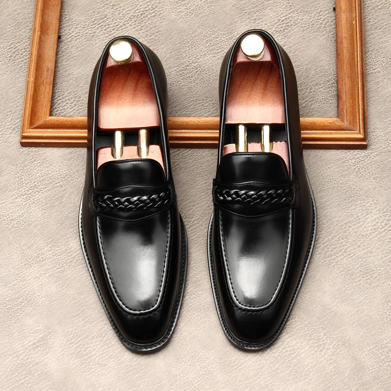 

Italian Flat Mens Wedding Shoes Luxury Genuine Leather Handmade Elegant Autumn Formal Business Loafers Social Shoes Man Size 45