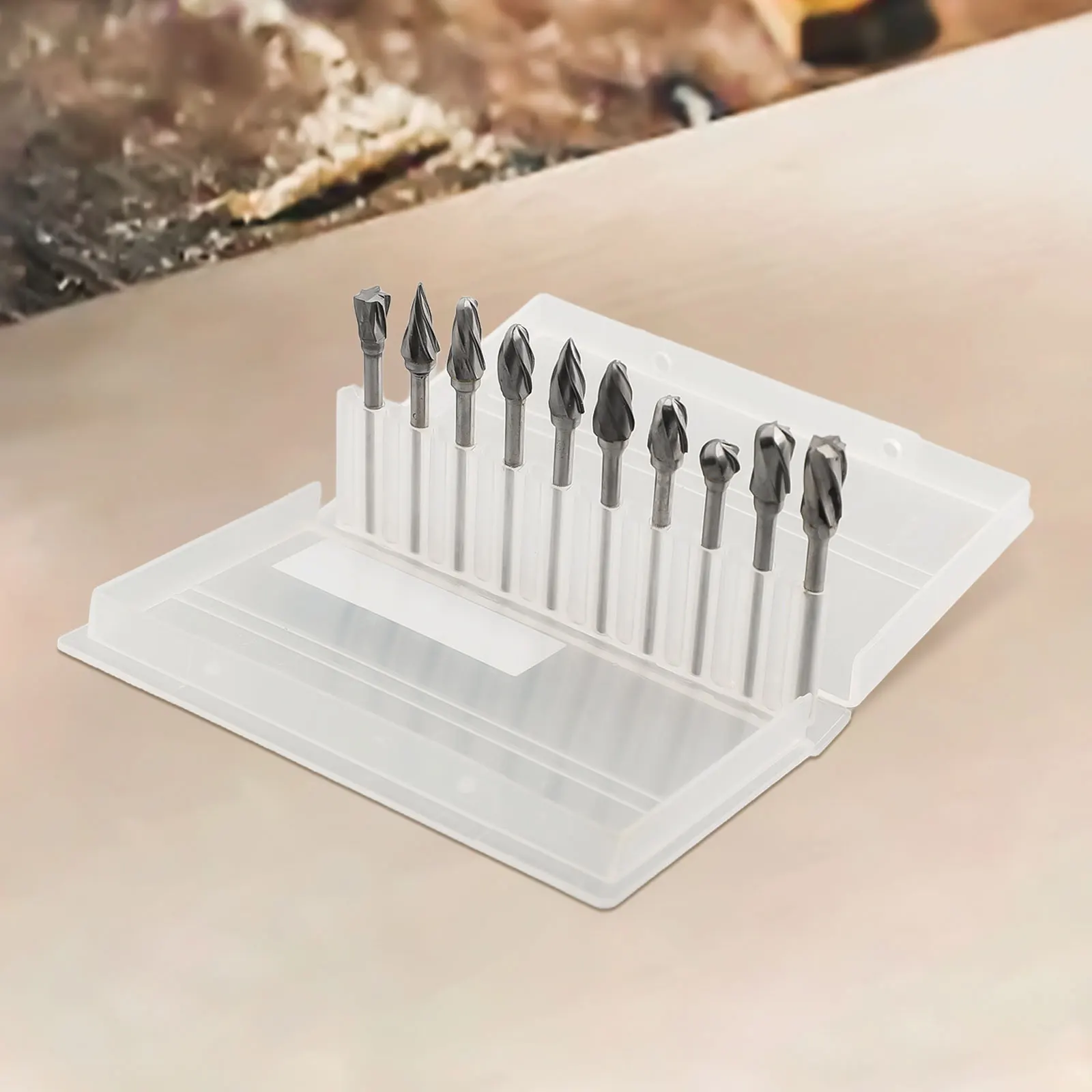 10pcs Carbide Rotary Burr Set Ball Inverted Cone For Aluminum Non Ferrous Metal Wood Plastic Grinding Carving Tool Bits