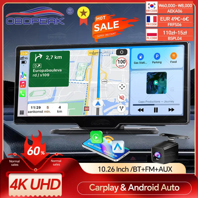 

K2 Dash Cam 4K 2160P Car Mirror Video Recording Carplay & Android Auto Wireless Connection 5G WiFi GPS Navigation Dashboard DVRs