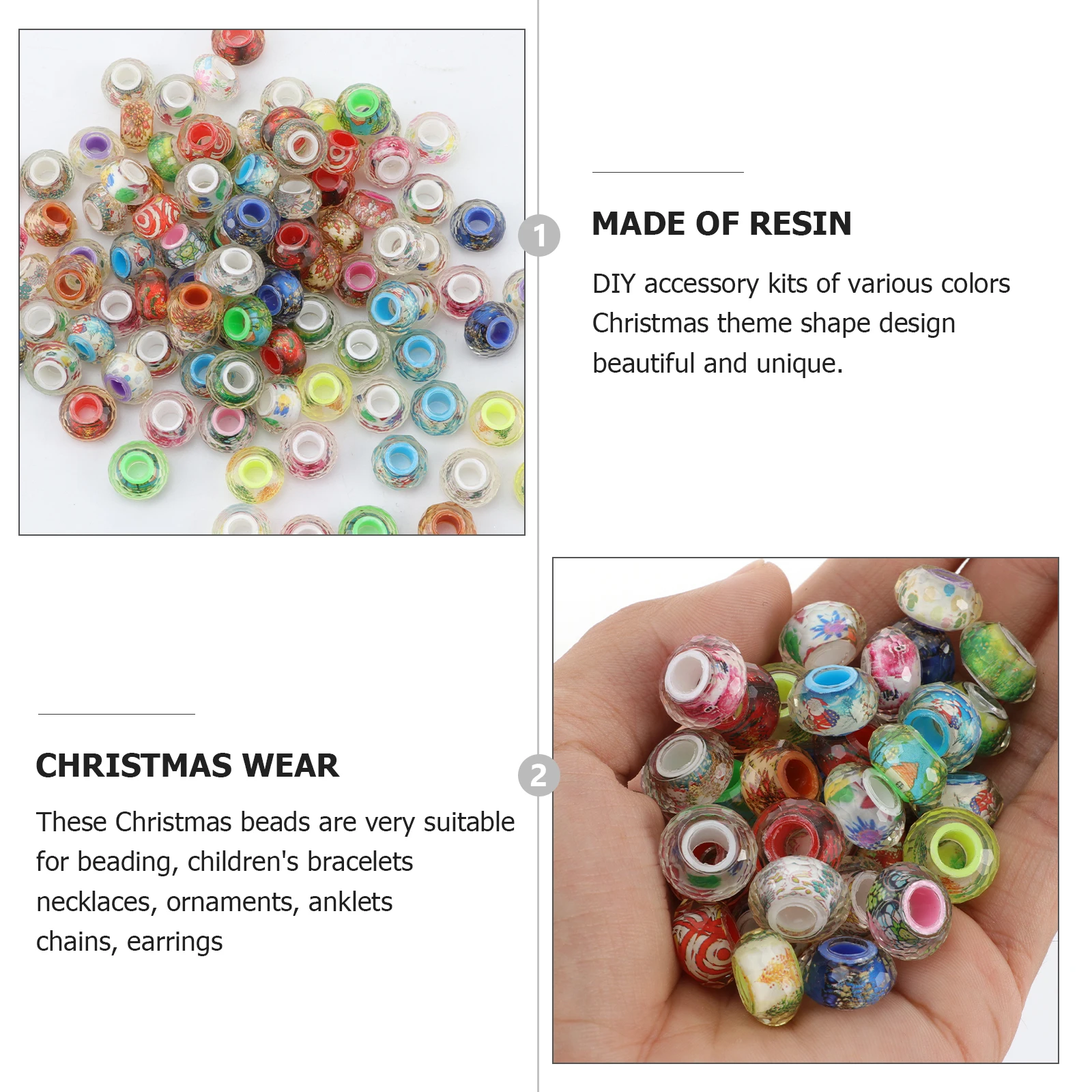 

100pcs Resin Beads DIY H made Bracelet Spacer Christmas Theme Assorted Colors Jewelry Making Accessories Large Hole Bead
