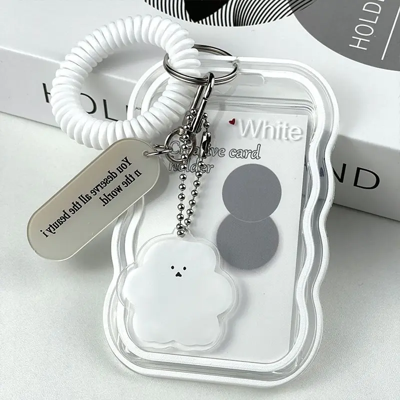 Ins Clear Visible Jelly Silicone Cards Protecting Cover Student Bus ID Campus Meal Card Holder with Spring Rope Pendant Keychain