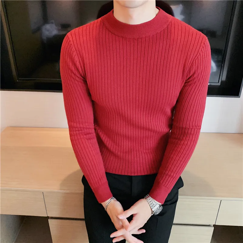 

2023 Casual Men Winter Solid Color Turtle Neck Long Sleeve Twist Knitted Slim Sweater Men Knitted Sweaters Pullover Men Knitwear