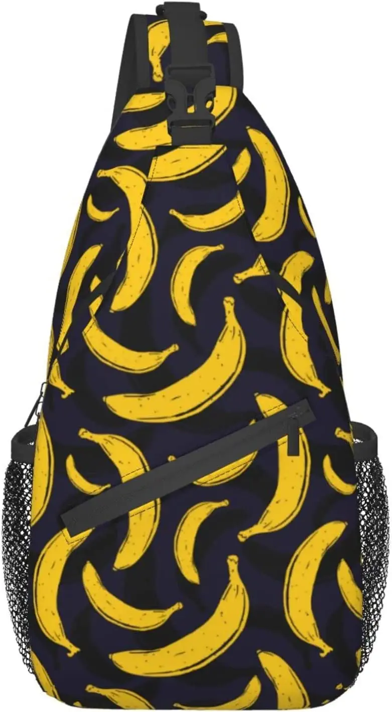 Banana Seamless Pattern Sling Bag For Women Men,Fruits Print Crossbody Shoulder Bags Casual Sling Backpack Chest Bag Daypack