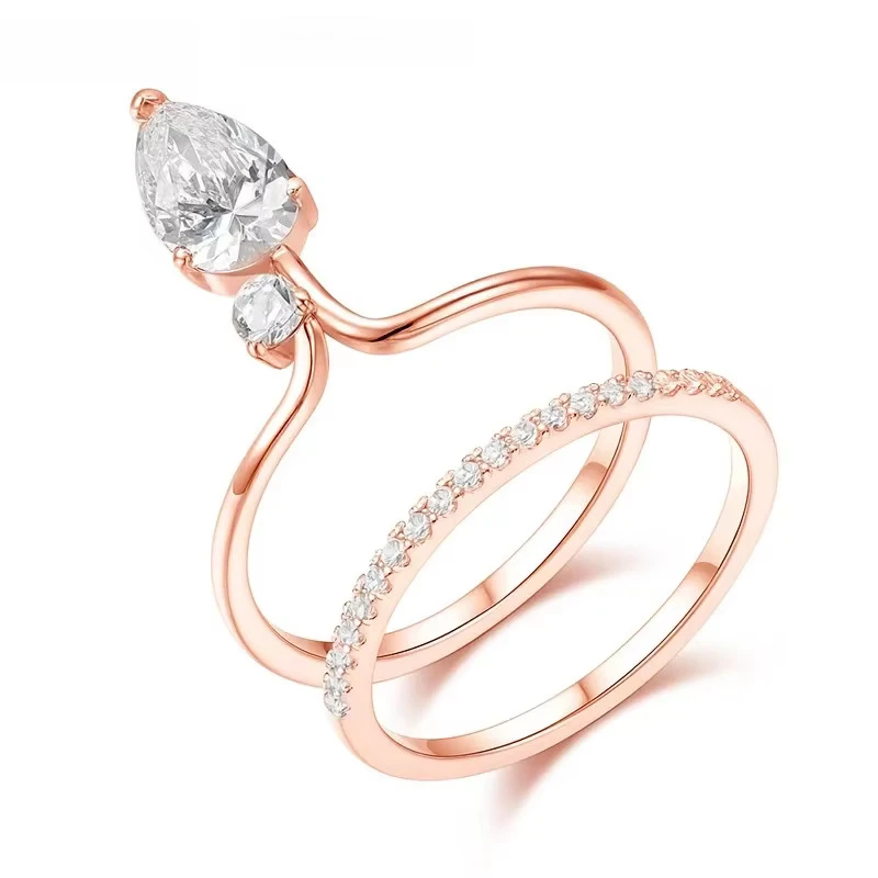 FCGJHW Rose Gold Color Pear Cut All Moissanite Women Ring Jewelry Sets 2pcs Lab Diamond S925 Sterling Silver Girls Band 2026