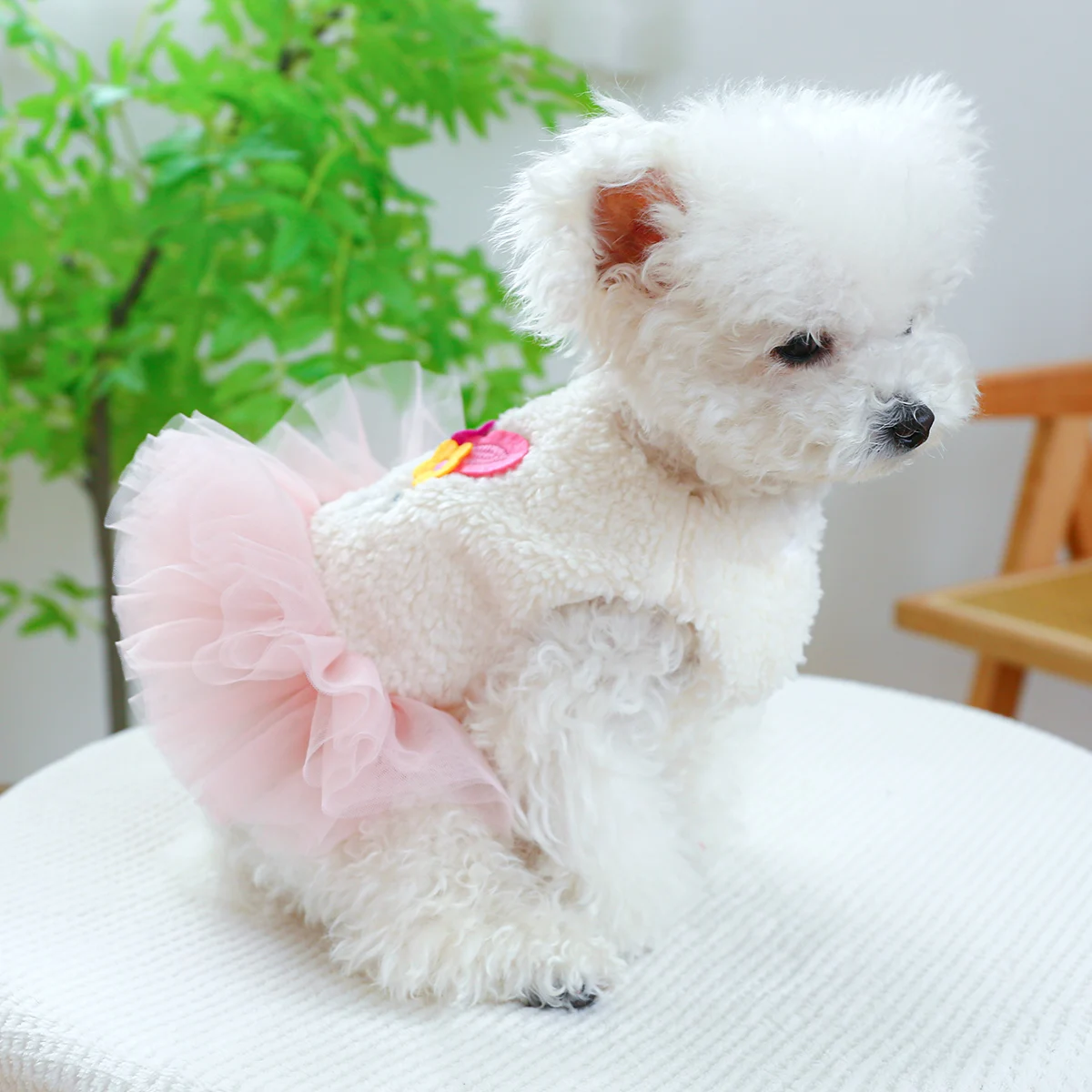 1PC Pet Apparel Dog Autumn/Winter Thickened  White Unicorn Princess   Yarn Dress With Drawstring Buckle For Small Medium Dogs