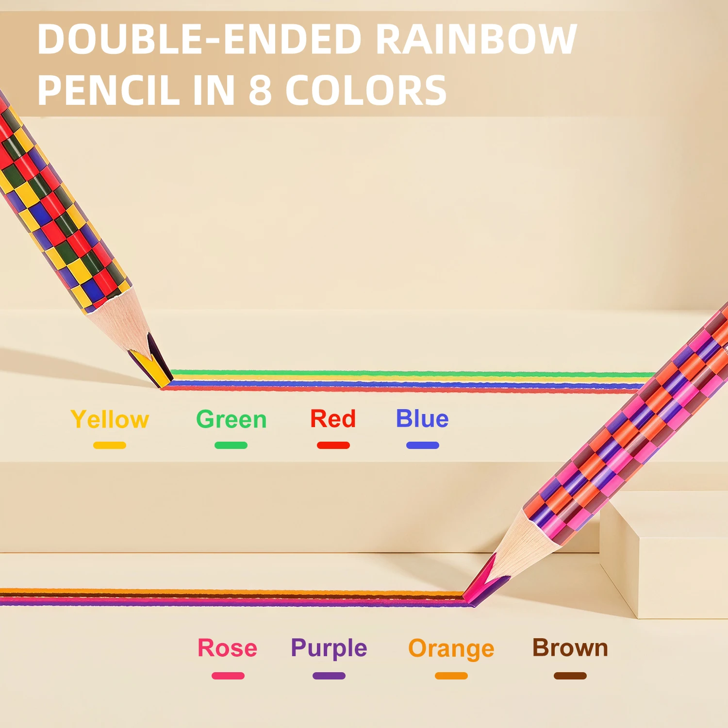 8-in-1 Double-Ended Rainbow Pencils, Jumbo Multi-Color for Adult Coloring & Artist Sketching, Pre-Sharpened 12/24pcs