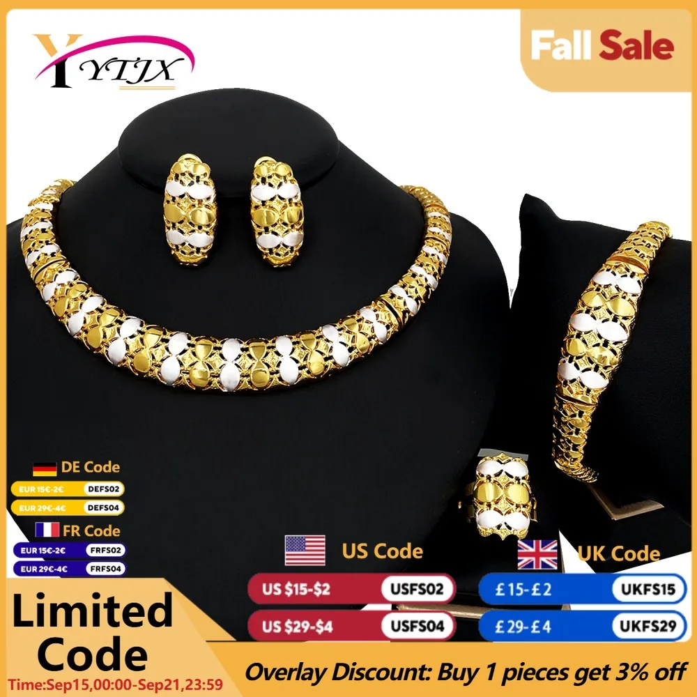 

YTJX 4 Pcs/set Big Jewelry Set Hight Quality Gold Plated Choker Necklace Bangle For Women Birthday Gift Durable Hypoallergenic