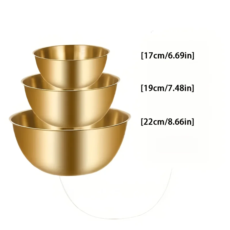 3 قطع من حوض السلطة المصنوع من الفولاذ المقاوم للصدأ، وعاء ذهبي لحوض الطبخ، وعاء خلط الخبز، حوض المطبخ الخاص، وعاء سلطة حوض المعكرونة #4