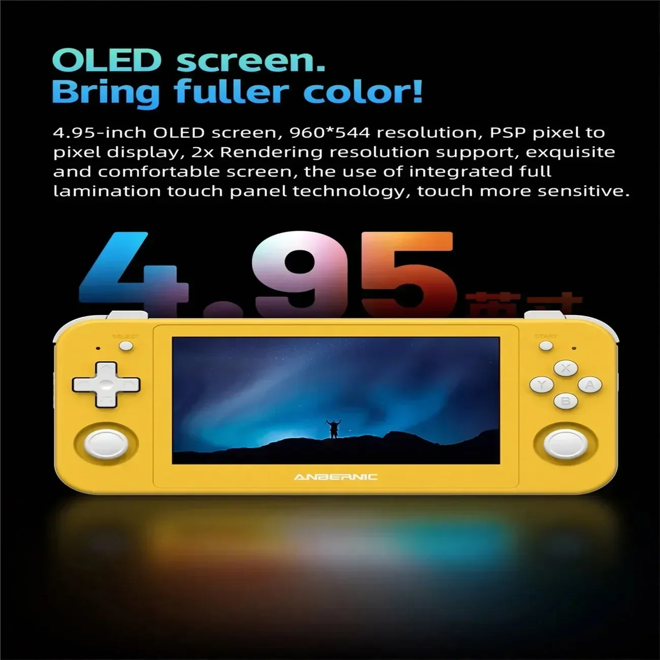 ANBERNIC RG505 وحدة تحكم بجهاز لعب محمول Unisoc Tiger T618 نظام أندرويد 12 4.95 بوصة OLED مع قاعة Joyctick OTA تحديث PSP هدية