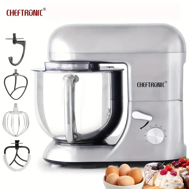 

Cheftronic 6 Speed Stand Mixer with 7 Quart Stainless Steel Mixing Bowl,Dough hook, Egg whisk, Kitchen mixer with US Plug