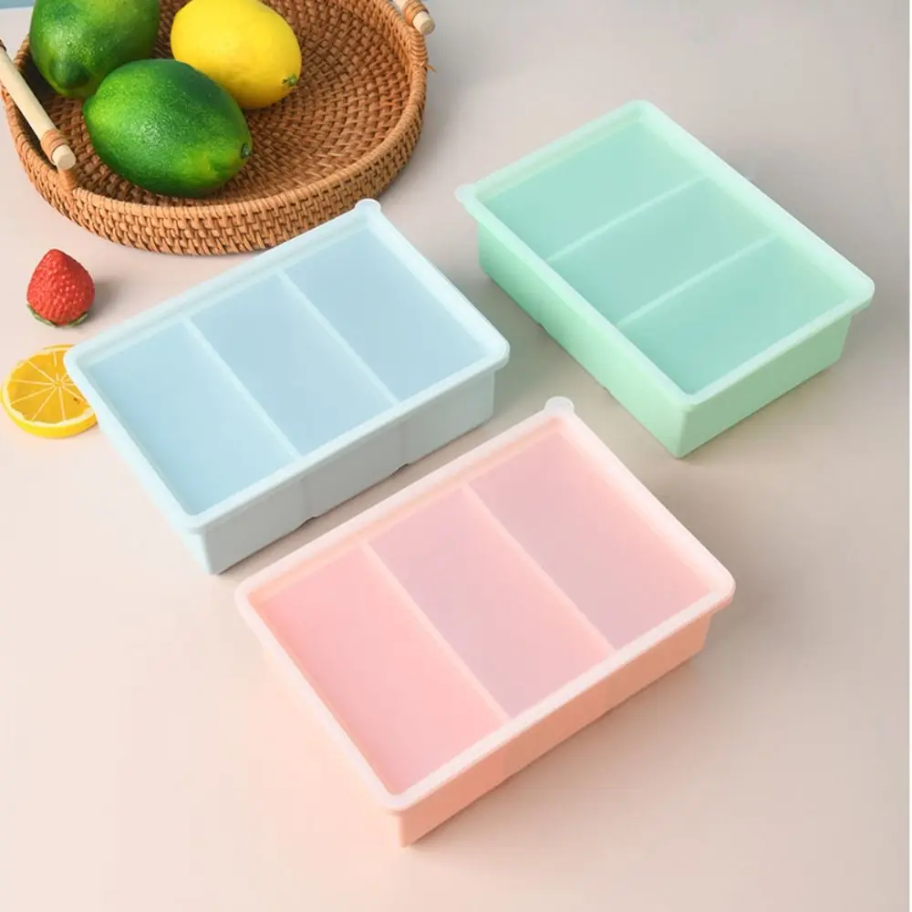 

Durable 3 Cubes Ice Cube Tray Giant with Lid Ice Cube Mold Food Grade Silicone Ice Cube Maker Kitchen Tool