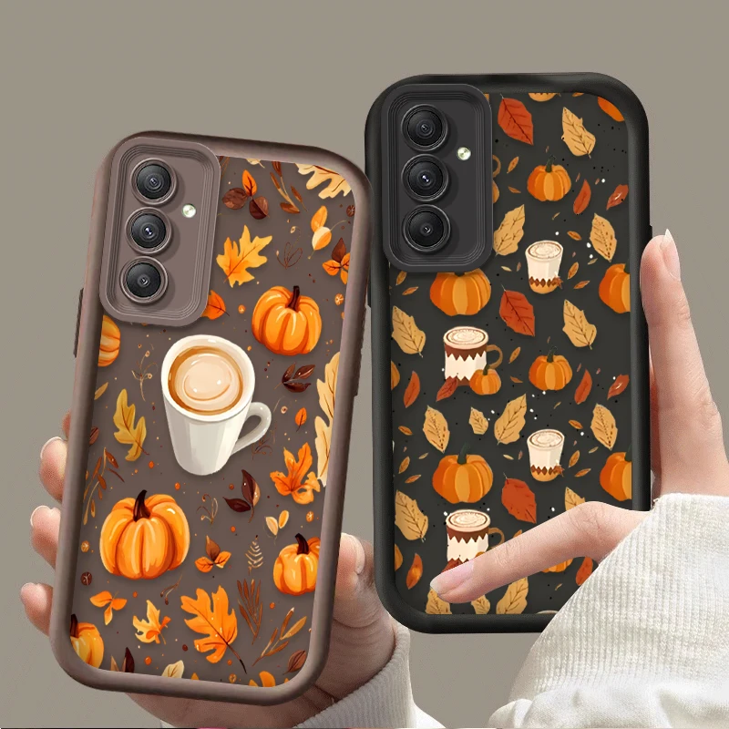 Autumn Leaf Pumpkin Coffee TPU Case For Samsung Galaxy A16 A26 A36 A56 A05 A05S A15 A25 A35 A55 A54 A34 A24 A14 A13 A52 A52S A51