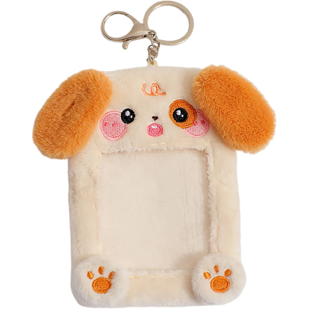 Portachiavi con coniglietto soffice Porta badge in peluche Carta animale Decora per uomo Cartoline d'identità Marrone chiaro