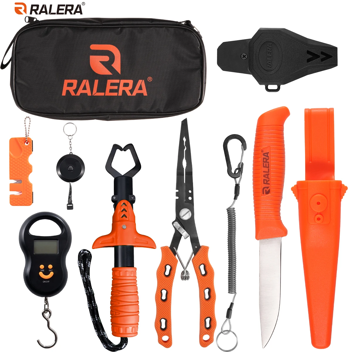 ralera-10個入りフィッシングプライヤー工具セット、フィッシュリップグリッパー、釣り道具バッグ、フィッシングナイフ、魚用定規、シース