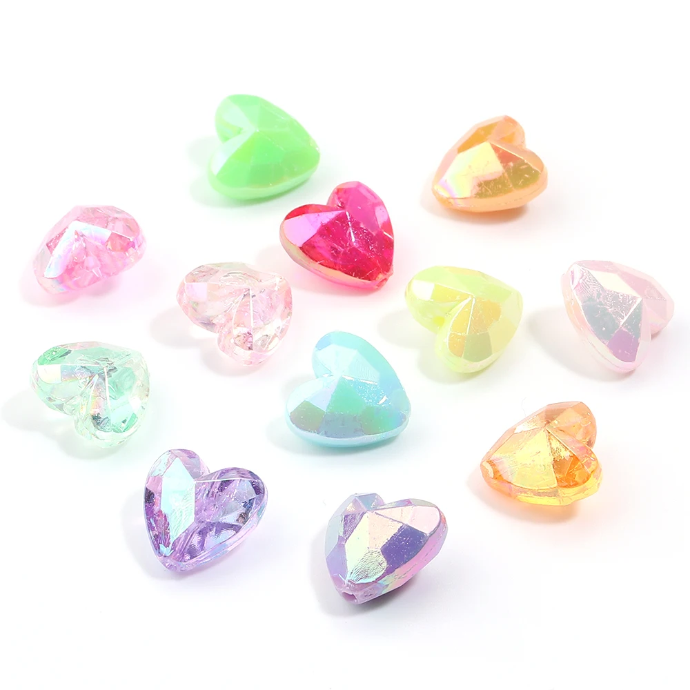 10/100 Teile/los AB Farbe Liebe Herz Acryl Perlen Gemischte Farbe Lose Spacer Perlen für Armband Halskette Schmuck Machen zubehör
