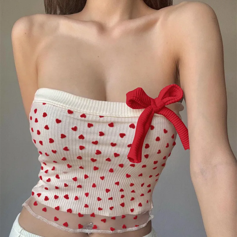 

Summer New Sexy Hot Girl Pure Desire Bow Tie Tied One Shoulder Short Strapless Vest
