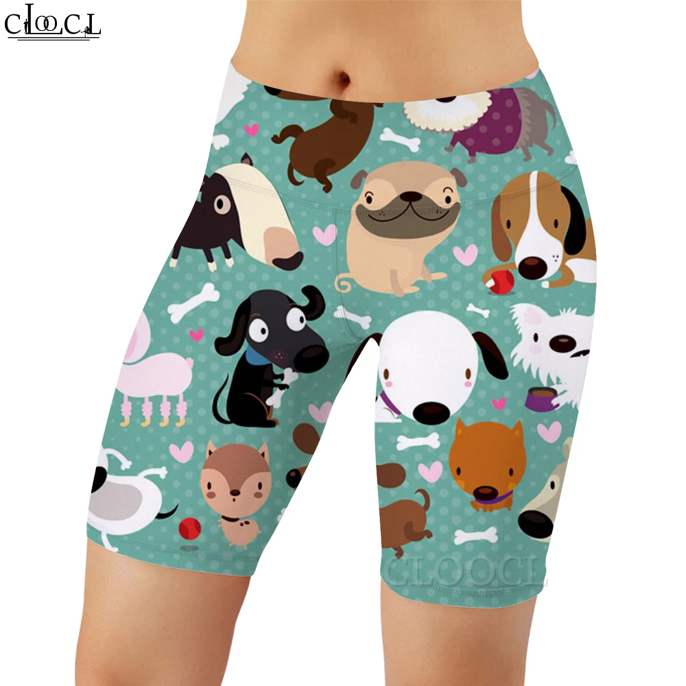 Cloocl mulheres legging engraçado dos desenhos animados filhote de cachorro padrão 3d impresso leggings casuais para feminino ginásio treino esportes push-up shorts femininos