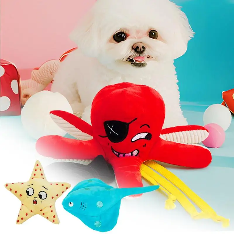 Squeaky Toys For Dogs Dog Chew Toy Puzzle Game Soft Squeaker Octopus Starfish Dog Puzzle Toy Plush Toys Pet Toys Interactive Dog