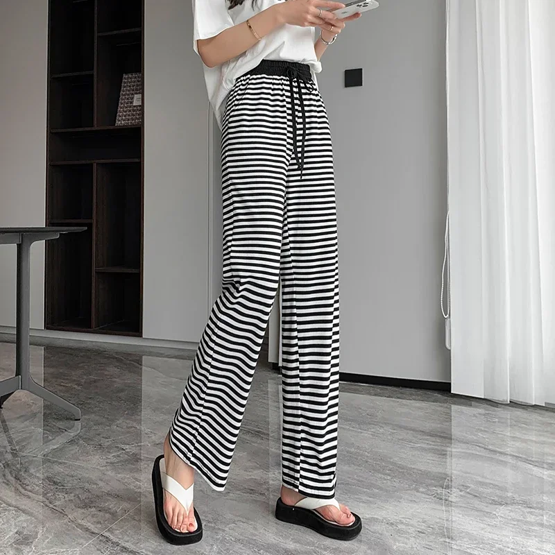 2023 Leopard Loose Trousers Women\'s Elegant Striped High Waist Wide Leg cargo Pants Women Straight  y2k vintage baggy pants