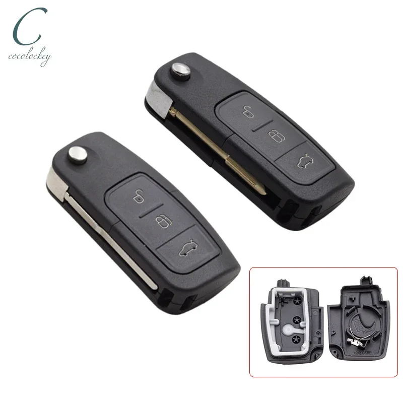 

Cocolockey Remote Flip Car Key Fob Shell Fit Ford Focus EcoSport Fiesta Mondeo 3Buttons Folding Car Keys Case Repair Replacement