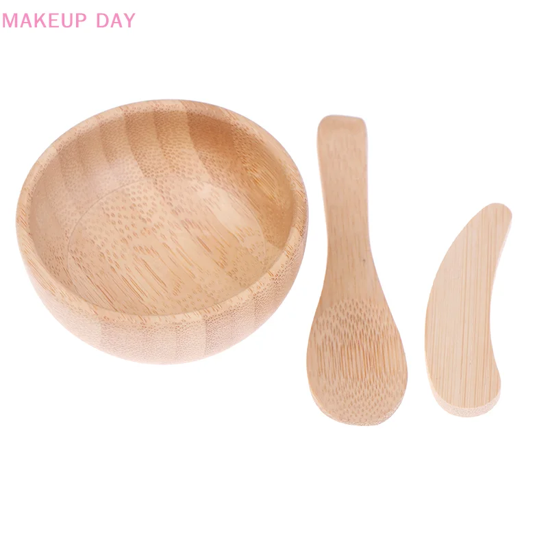 Empty Bamboo Facial Mask Bowl Knife Spoon Cosmetic Wooden Mask Tools DIY Tableware Makeup Container