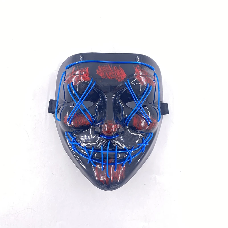 Bezprzewodowa maska LED Neon Purge i rękawice z włóknami optycznymi, straszna maska świecąca w ciemności na Halloween, karnawał, cosplay, do baru, na przyjęcie urodzinowe. — 2