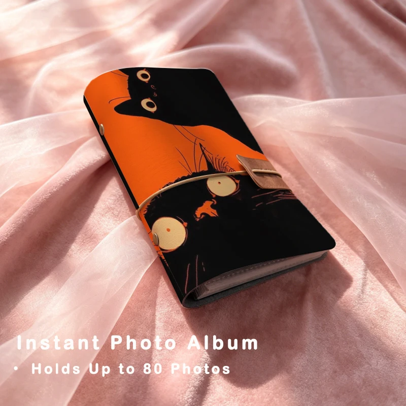 Cute Big Eyes Black Cat Refillable 6-Ring Photo Album 80 Pockets For Fujifilm Instax Mini Instant Film Birthday Gift For Cat Lov