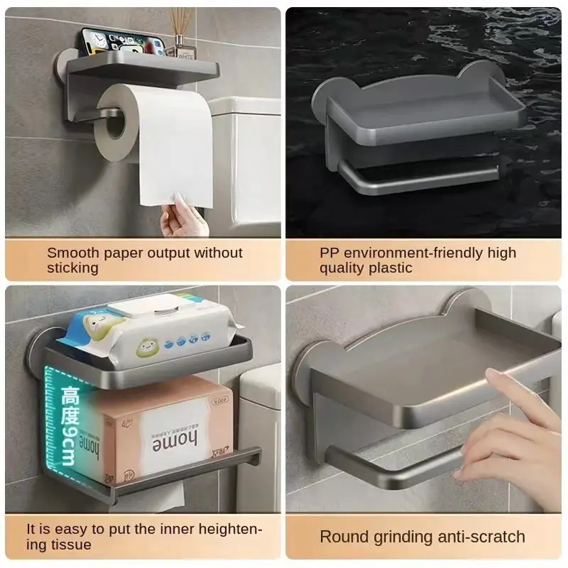 Punch Free Wall Mounted Tissue StorageRack Paper Roll Shelf Holder Restroom BoxShelve Multi Functional Phone PlacementToilet