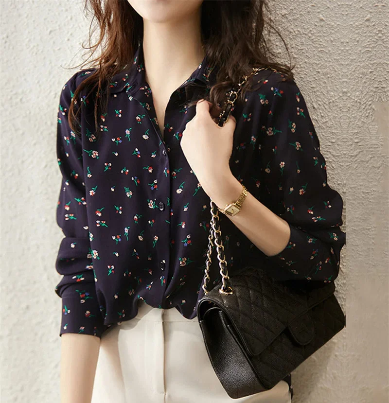 chemise Floral Print Women Blouse Autumn Long Sleeve Lapel Casual Shirt Office Lady Blusas Fashion Korean Tops 셔츠 & 블라우스