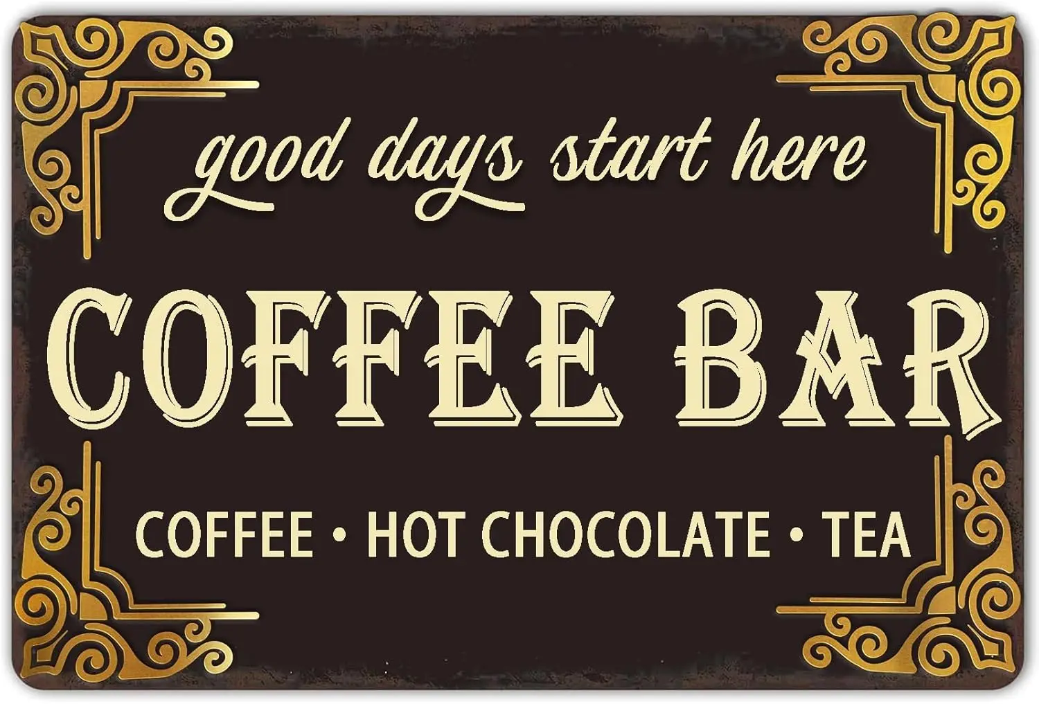 Coffee Bar Sign,Hot Chocolate and Tea Vintage Metal Tin Signs Cafes Wall Decor for Kitchen Pub Home Station Decorations -