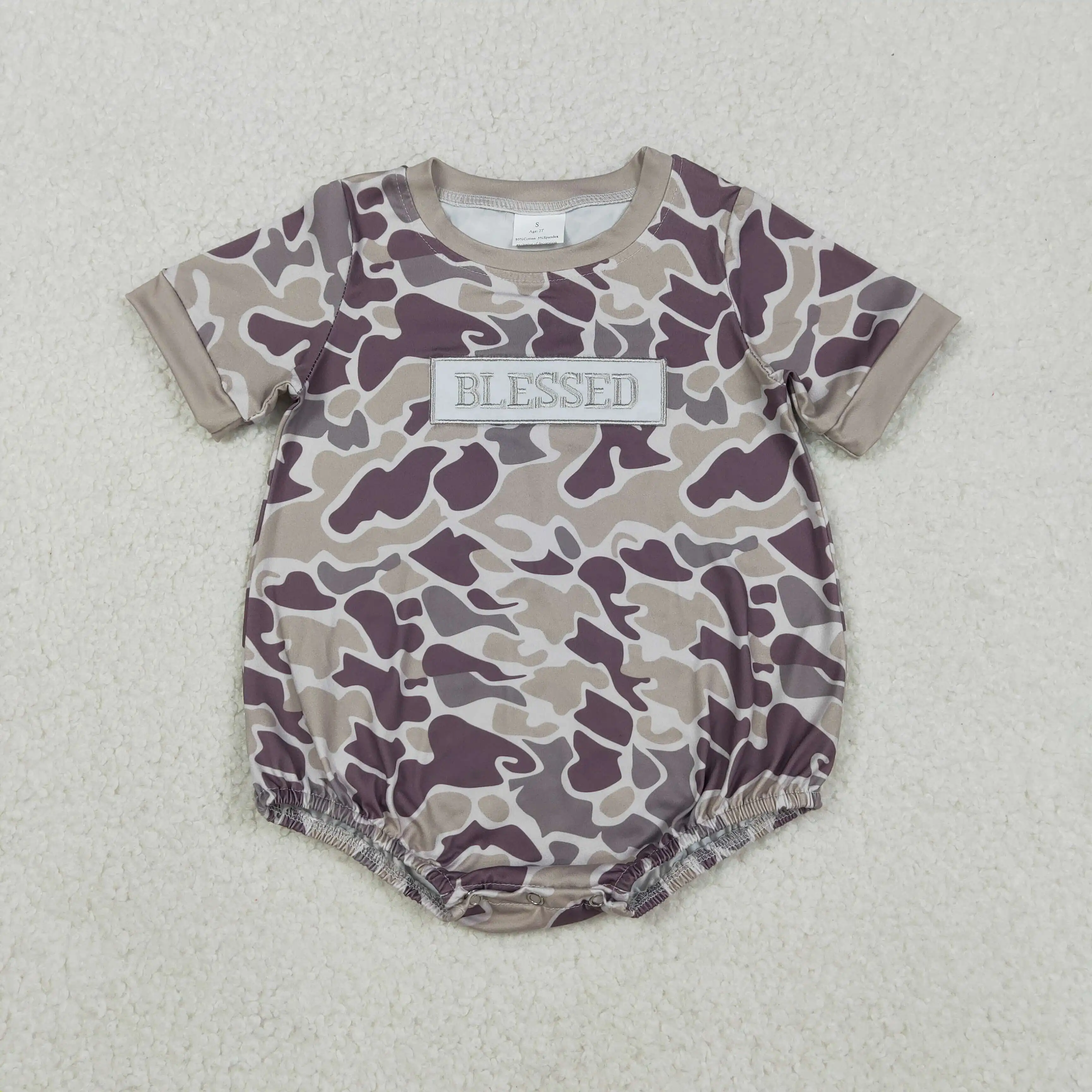 

X12.4 SR3263 Easter Summer Baby Boys Embroidered Blessed Camouflage Short-Sleeve Onesie
