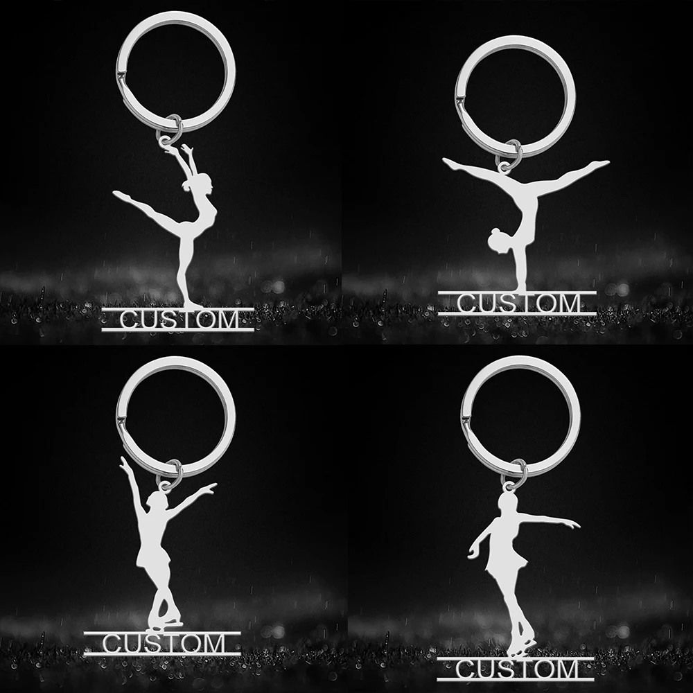 Customized Name Keychain Gymnasts Skating Pendant Women Stainless Steel Jewelry Personalized Keyring Sport Valentine's Day Gifts