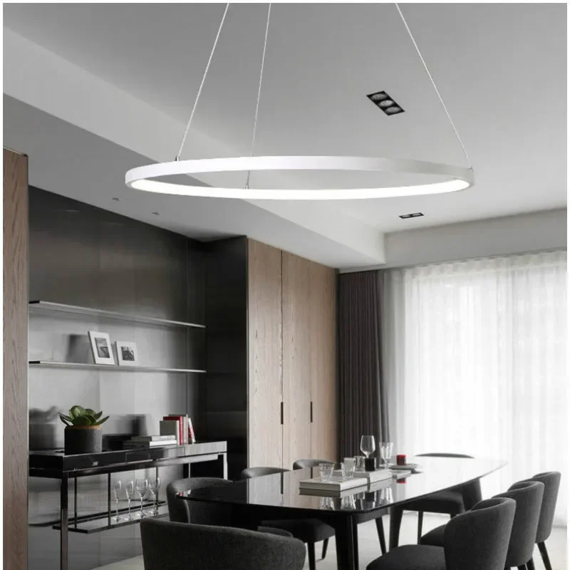 AC85-265V Circle Pendant Chandelier Lighting for Dining Kitchen Room Rings Aluminum Hanging Chandelier Lustre De Plafond Moderne