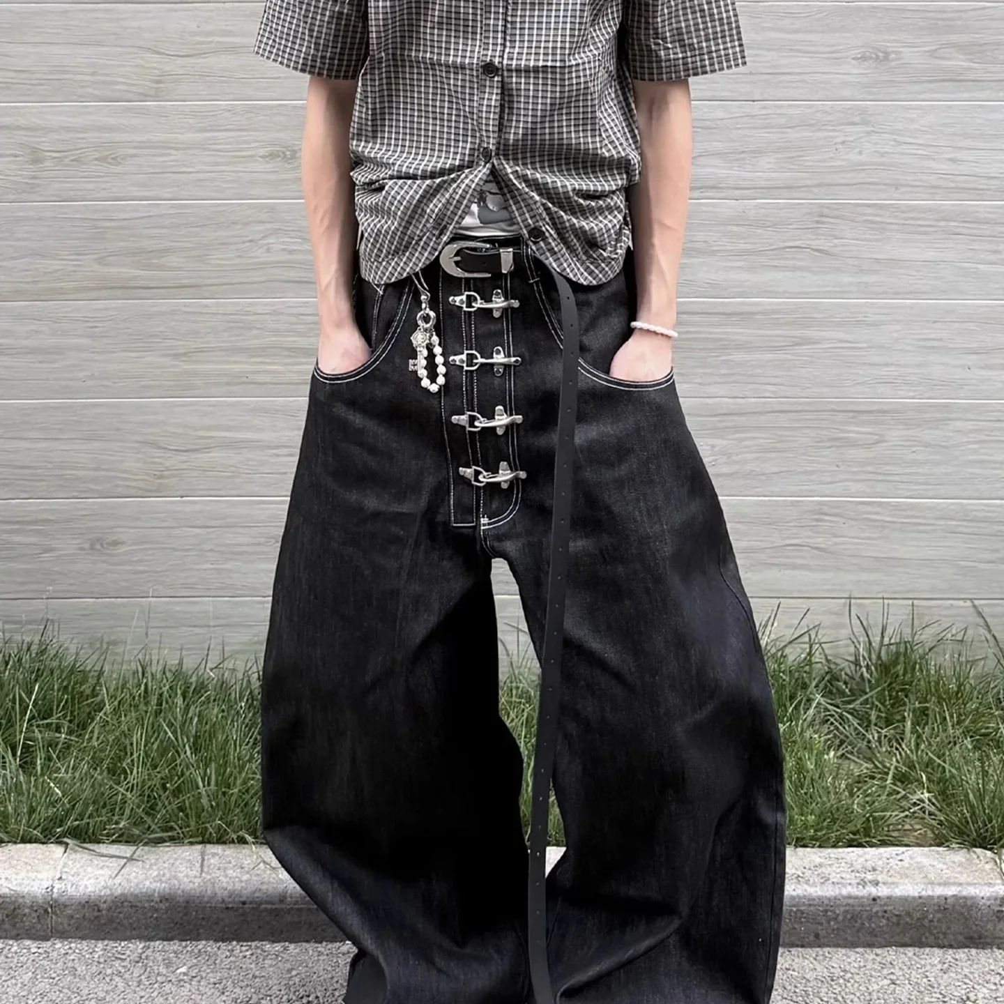 الأمريكية الرجعية الطائرات مشبك تصميم الدنيم الأصلي الثور سكين الجينز فضفاض السراويل الطويلة للرجال والنساء صورة ظلية فضفاضة