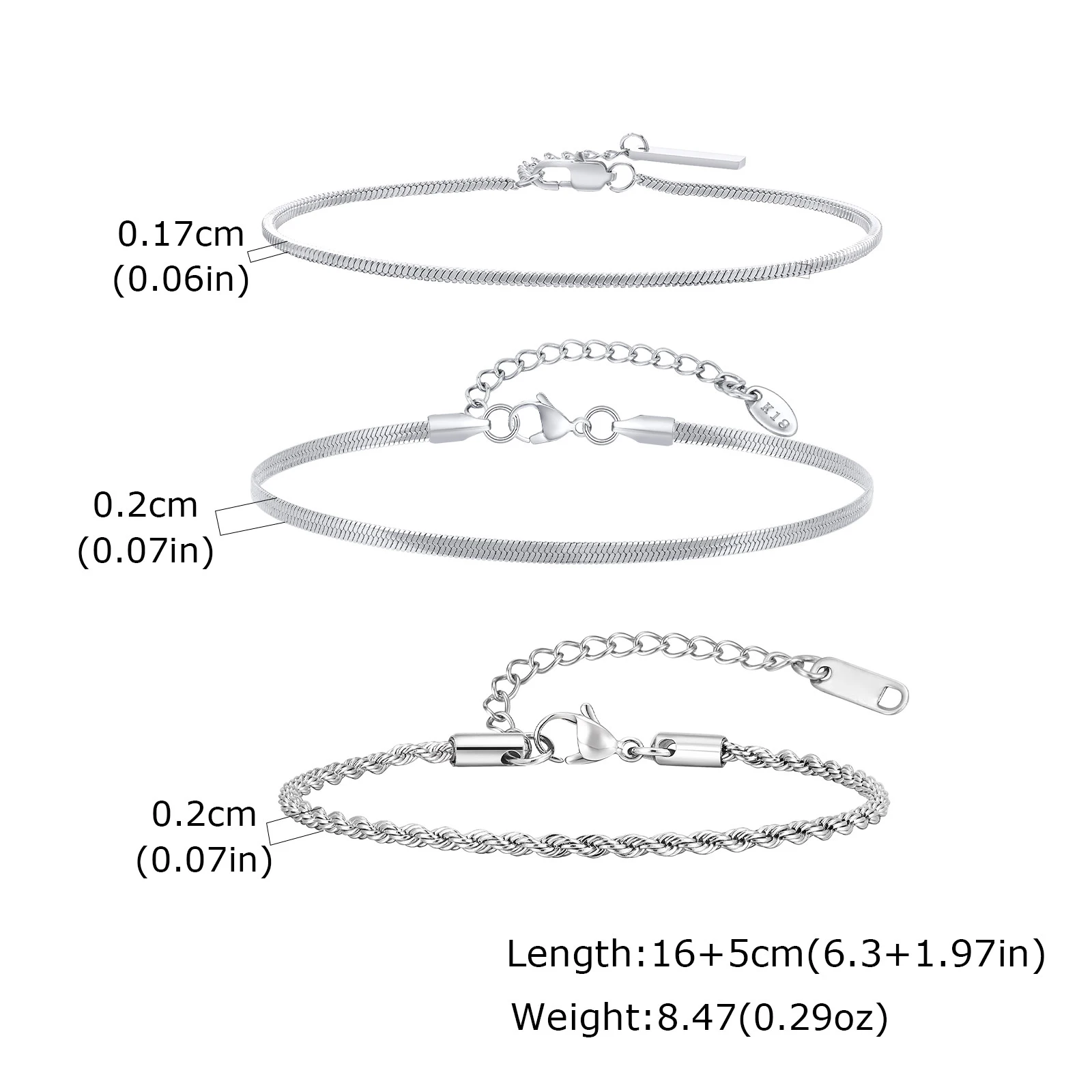 3-teiliges Herren-Armband mit dünner Kette, nie verblassendes silberfarbenes Twist-Ketten-Armband, stilvolles Punk-Schmuckgeschenk für Ehemann, Vater, Sohn