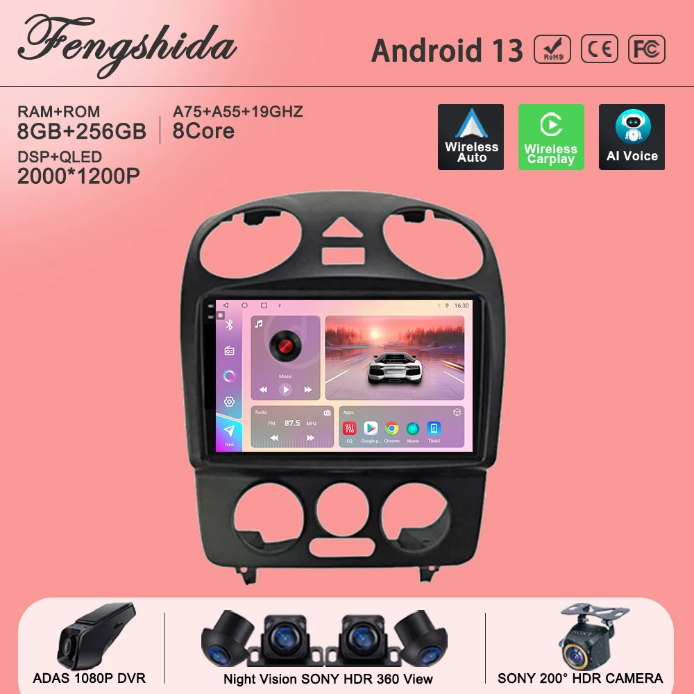 Android 13 Car For Volkswagen Beetle 2004-2010 Multimedia Player Touch Screen Auto Radio DashCam Stereo Head Unit Wifi 5G HDR 2K