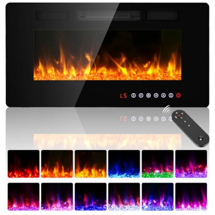 

Ультратонкая электрическая каминная вставка 36 — сертифицированная ETL, утопленное/настенное крепление с 3D-пламенем и кристаллическим дистанционным управлением, 750 Вт/1500 Вт, 300 кв.